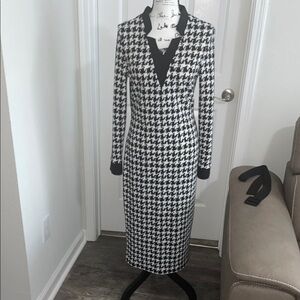 Elegant Black and White Houndstooth Dress